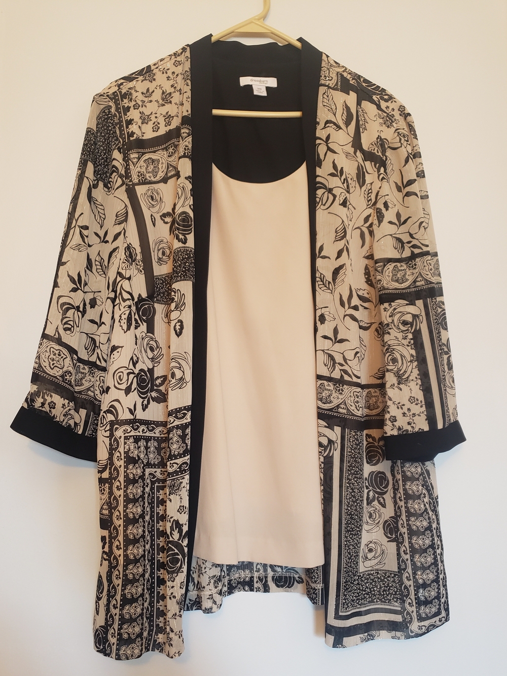 Women's Black & Cream Floral Patchwork Kimono Jacket